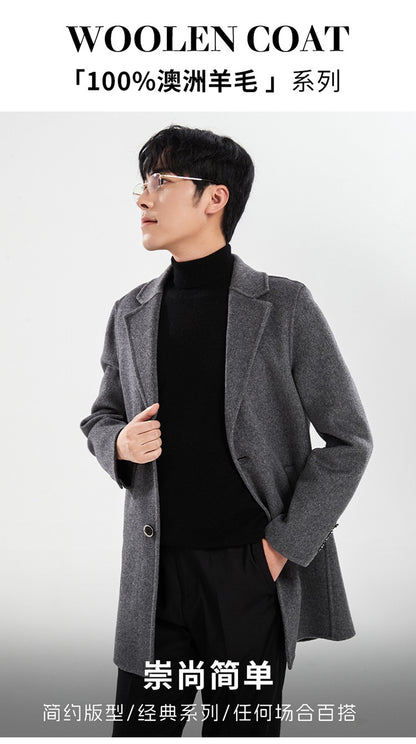 Autumn and Winter Mid-Length Western-Style Business Reversible Woolen Coat Men's 100% Wool Handmade Coat Cashmere Overcoat Coat