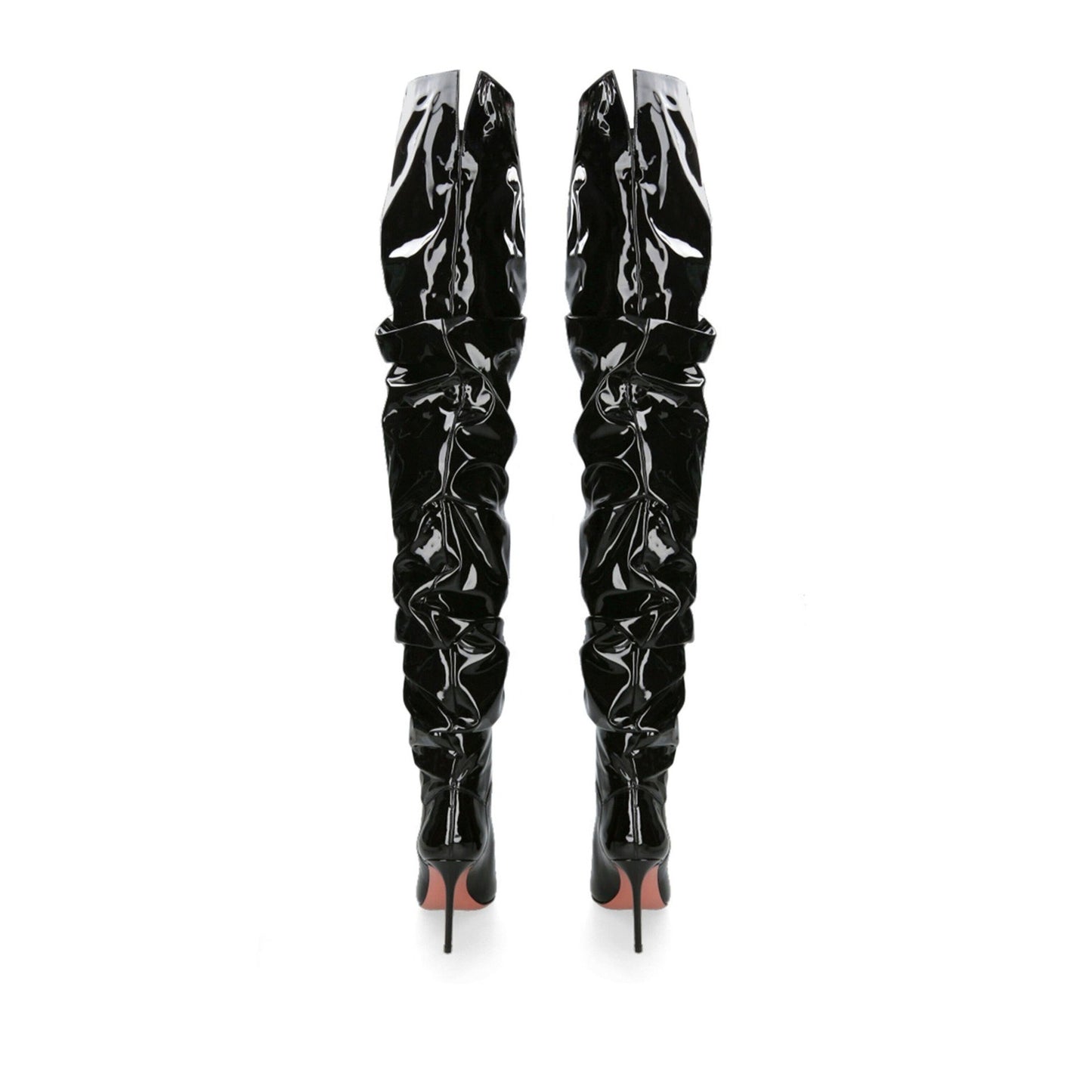 Women's New Pointed Pleated High-heeled Knee High Boots, Autumn and Winter Suede Thigh Boots, Women's Plus Size Stacking Boots