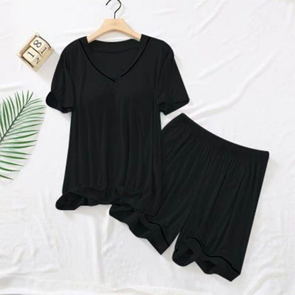 Sexy Nightwear Women Short Sleeves and Shorts with Chest Pads Pajamas Two-Piece Set of Comfortable Solid-Coloured Student Home W