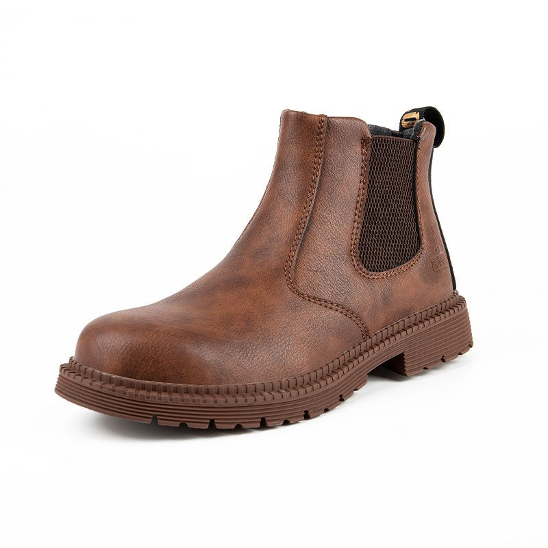 Sapatos de Segurança Impermeáveis Masculinos com Biqueira de Aço Botas de Couro Calçado Masculino Sapatos de Trabalho Indestrutíveis para Construção Marrom