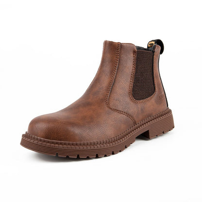 Sapatos de Segurança Impermeáveis Masculinos com Biqueira de Aço Botas de Couro Calçado Masculino Sapatos de Trabalho Indestrutíveis para Construção Marrom