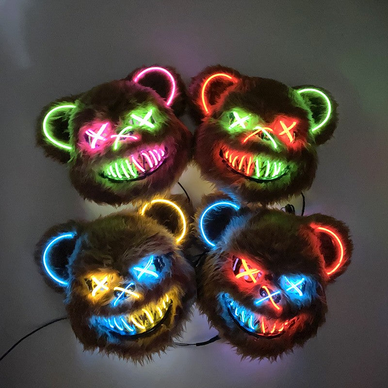 LED Bloody Rabbit Mask Glowing Killer Black Bear Mask Halloween Dance Party Cosplay Costume Props Assassinated Plush Rabbit Mask