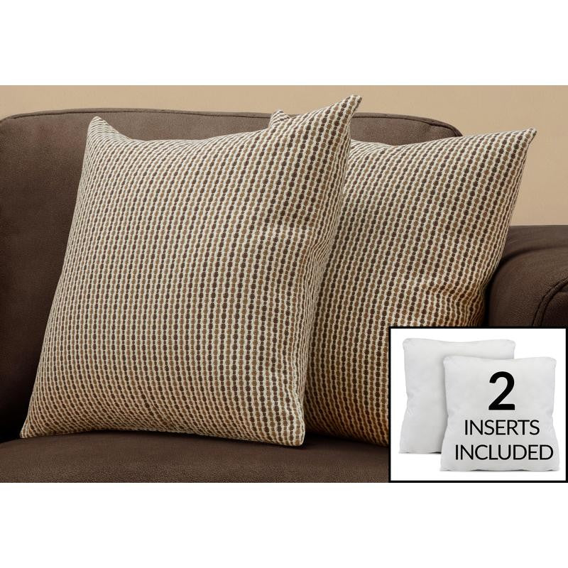 Set of 2 Decorative Throw Pillows, 18 x 18 Inch Square, Insert Included, Hypoallergenic Brown Polyester, Modern Accent for