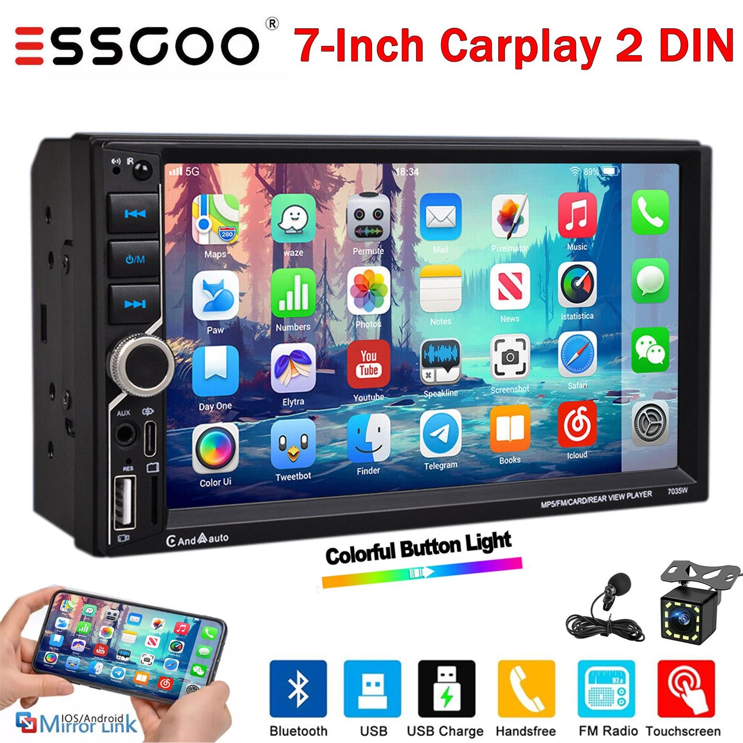 7 Inch HD Touch Screen Car Radio 2 Din High Quality Video Player Wince Wireless CarPlay Android Auto Bluetooth Rear Camera
