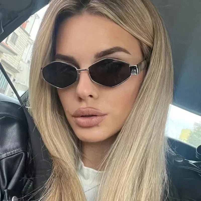 Fashion Polygonal Women Sunglasses 2025 Vintage Brand Rhombus Ladies Sun glasses Shades Unique Metal Frame Punk Eyewear Men