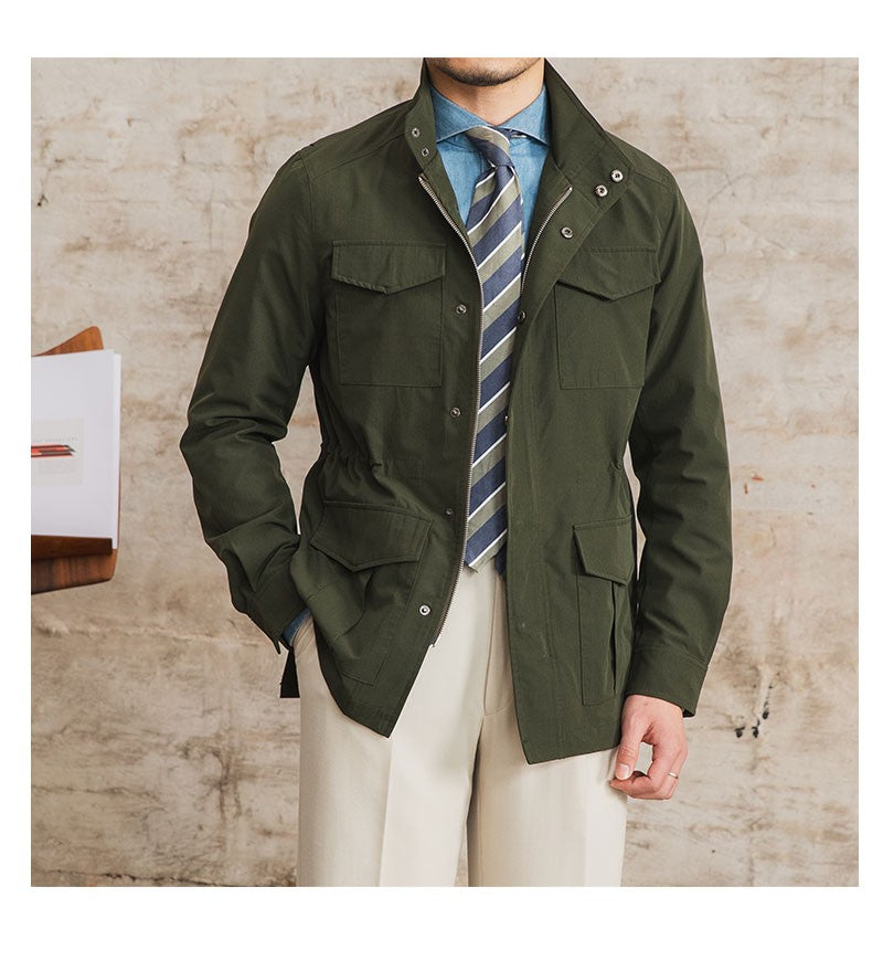 Three Spring and Summer Light Vertical Collar Waist Half Hanging M65 British Jacket Men's Retro Hunting Wear Waterproof Jacket