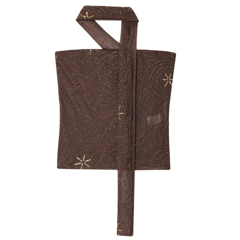 HXAO Women's Pants 2025 Beaded Tulle Pants For Woman Baggy Sequin New In Pants Spring Summer Semi Sheer Women's Trousers 088