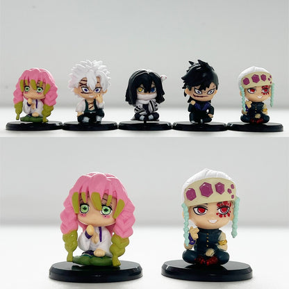 5 Peças Q Versão Demon Slayer Sentado Boneco Fantasma Tanjiro Nidouzi Inosuke Zenitsu Brinquedo Modelo de PVC Colecionável Presente