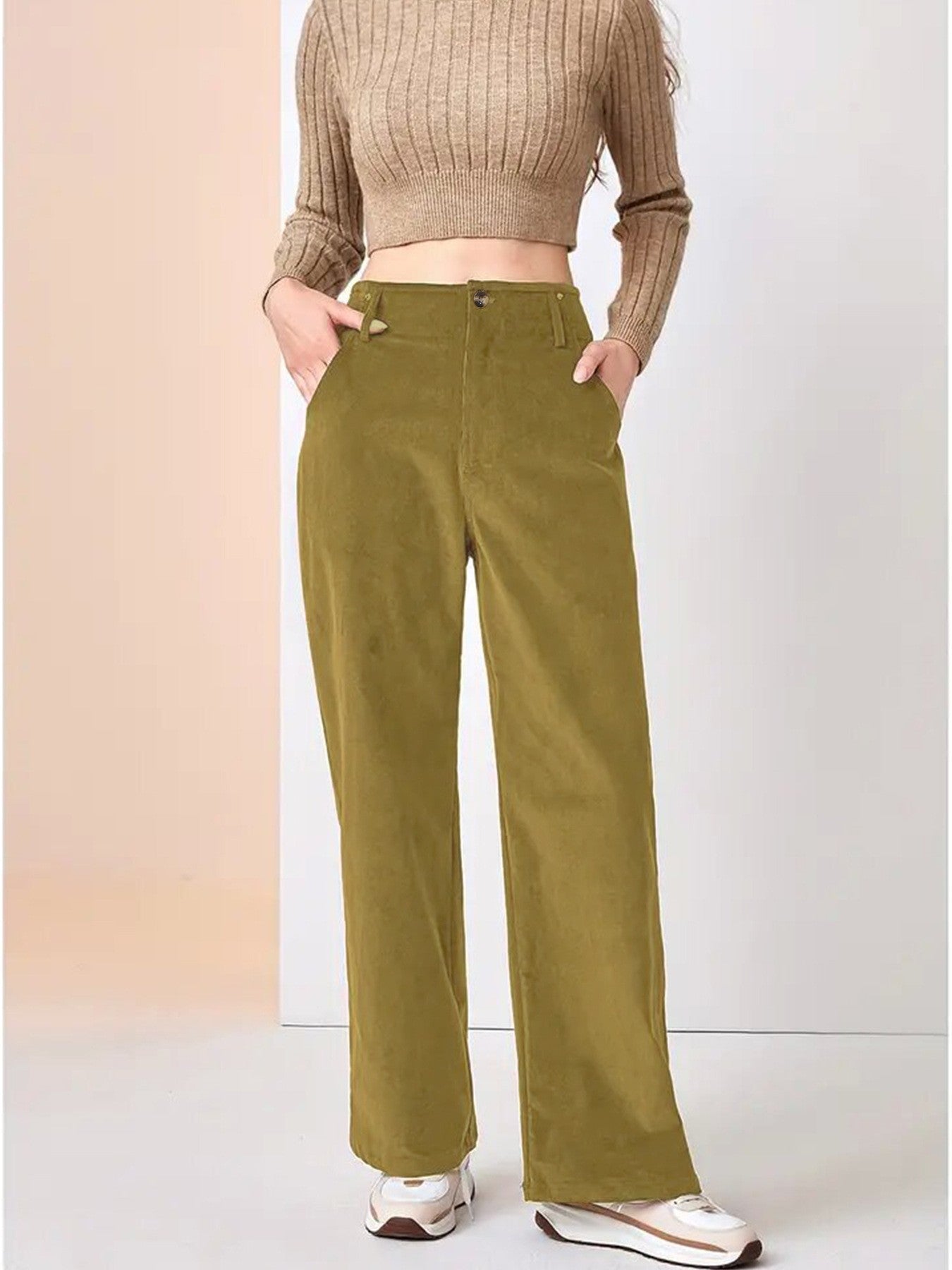 High Waisted Slimming Casual Straight Leg Solid Color Pants For Women Comfortable Straight Tube Trousers Autumn Ladies Commute