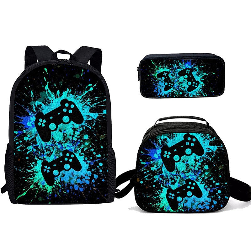 Desenho animado Popular console de jogos pad Impressão 3D 3pçs/Conjunto Mochilas Escolares de Estudante para Laptop Mochila Daypack Bolsa Transversal de Almoço Estojo de Lápis