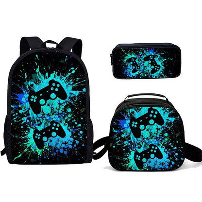 Desenho animado Popular console de jogos pad Impressão 3D 3pçs/Conjunto Mochilas Escolares de Estudante para Laptop Mochila Daypack Bolsa Transversal de Almoço Estojo de Lápis