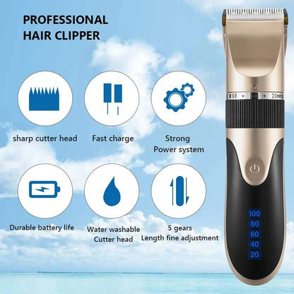 Professional Cordless Rechargeable Electric Hair Clipper - For Men, Adults & Kids, Barber-Grade Hair Trimmer & Cutter Machine