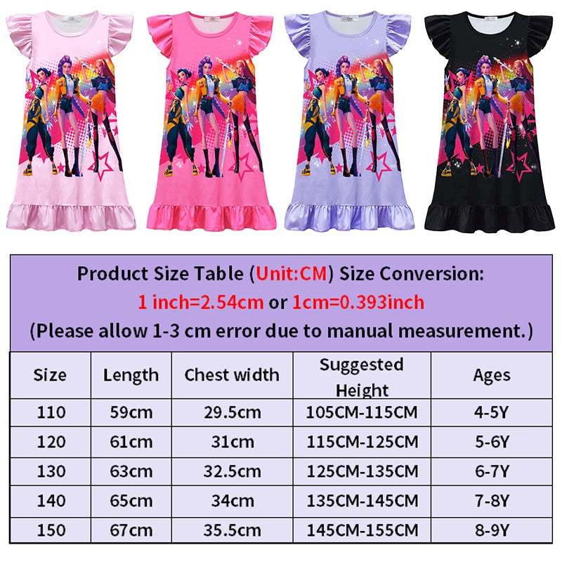 K-POP Demo Hunte Printed Sleeping Skirt Big Butterfly Sleeve Loose Pajamas Children Girls Sleeping Clothing Casual Home Wear