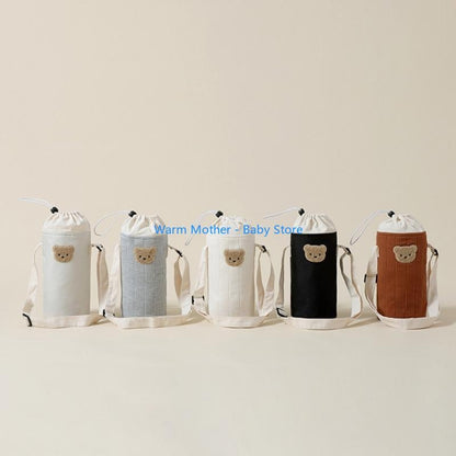Portable Baby Bottle Carrying Case Storage Bag for Easy Feeding Water Cup Organiser with Lovely Bear Embroidery 57QE