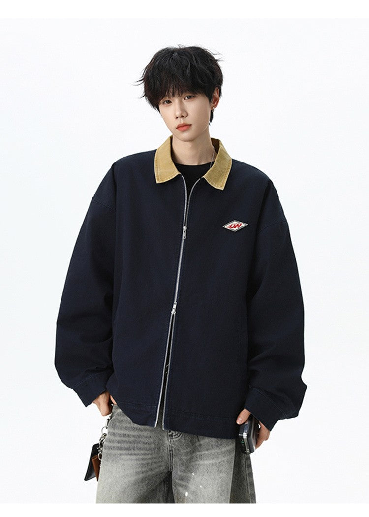 Maxbarley Trendy Cotton Jacket Men Autumn 2025 Hip-Hop Stitching Windproof Lapel Jackets K-Pop Antique Washed Motorcycle Coat