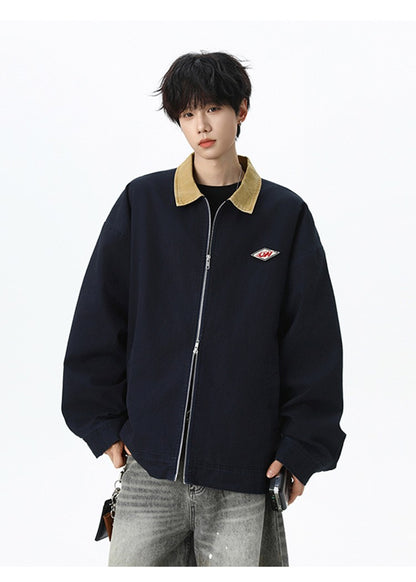 Maxbarley Trendy Cotton Jacket Men Autumn 2025 Hip-Hop Stitching Windproof Lapel Jackets K-Pop Antique Washed Motorcycle Coat