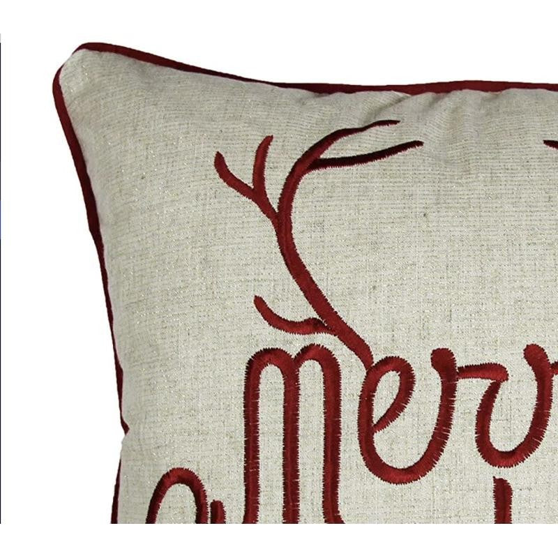 Merry Christmas Happy New Year Throw Pillow 20x20 Linen Look Gold Accents and Insert