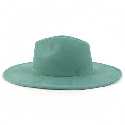 9.5 CM Big Brim Jazz Fedora Hats Men Suede Fabric Heart Top Felt Cap Women Luxury Designer Brand Party Green Fascinator Hats