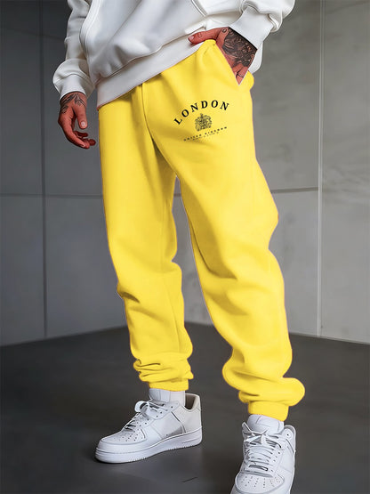 London Uk Royal Badge Printing Sweatpants Men'S Winter Jogger Pants Pocket Elastic Waist Fleece Trousers Casual Men Sportswear