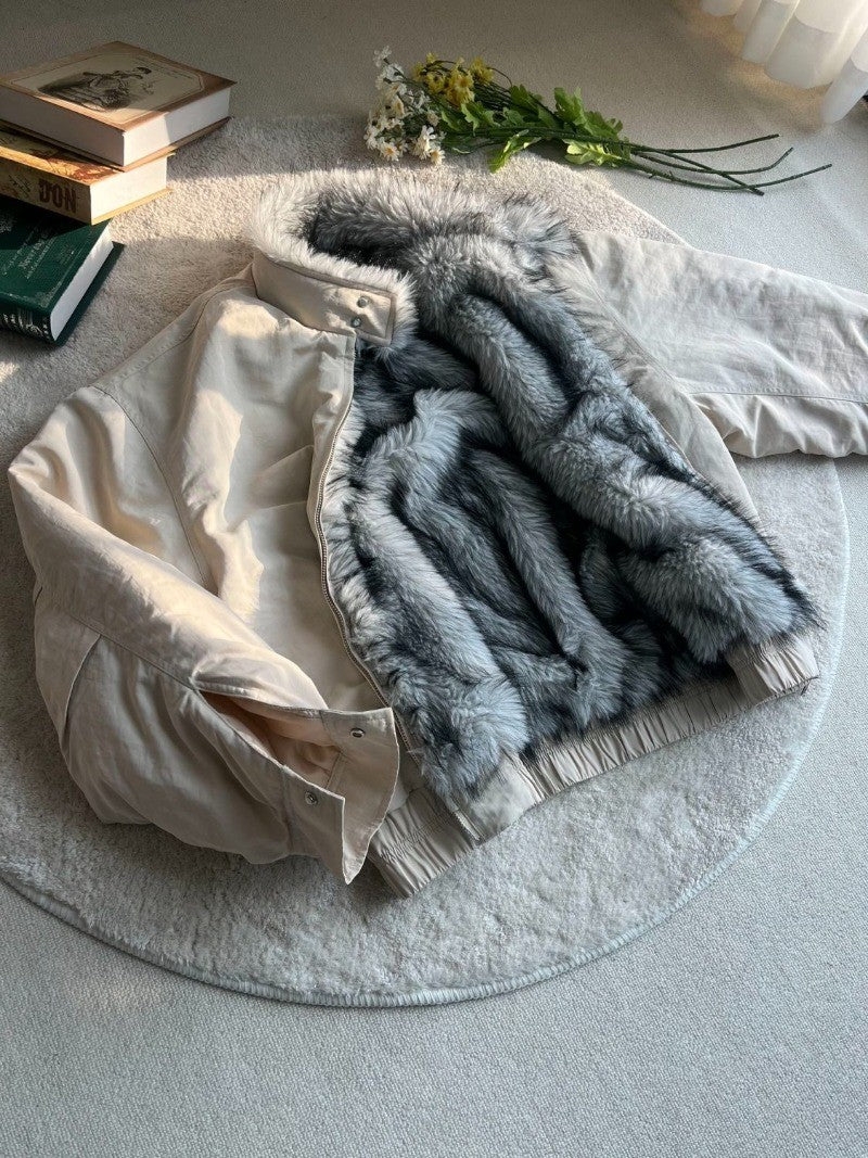 2025 Winter New Fashion Mountain Carving Imitation Wolf Fur Coat Men and Women Y2K Harajuku Hip-hop Pop Bomber Jacket Cleanfit