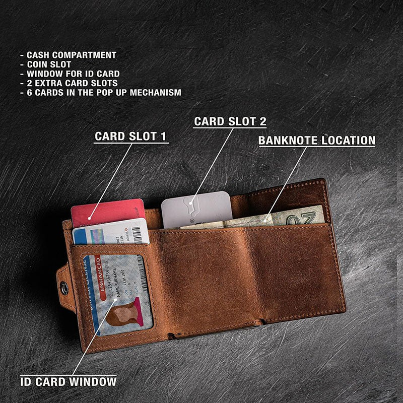 Pop-up Slim RFID Card Holder for Men Minimalist Leather Credit Card Wallet with Coin Purse and Cash Slot Travel Small Purse