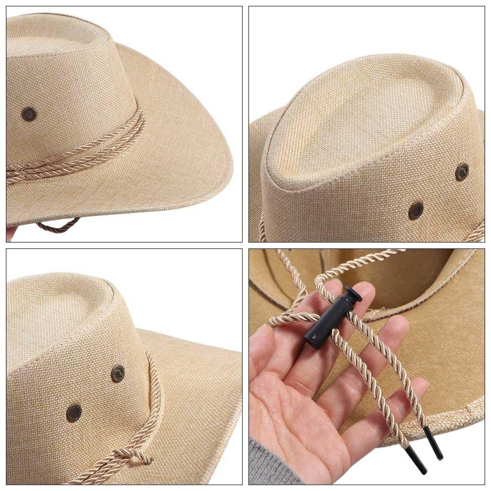 Elegant Linen Western Cowboy Hat Wide Brim Beach Cap Summer Sun Hat Sun Protection Cap Climbing Hat Beach Sunscreen Cap Men/Male