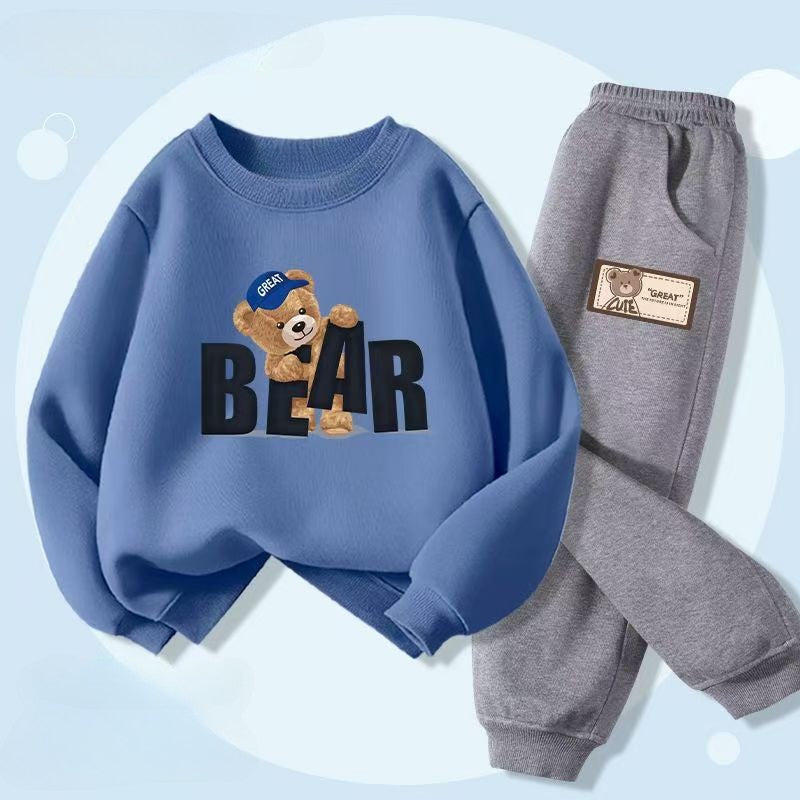 Autumn Baby Girls Clothes Set Children Boy Cartoon Bear Letter Printed Pullover Sweatshirts And Pants 2pcs Suit  Kid Tracksuits