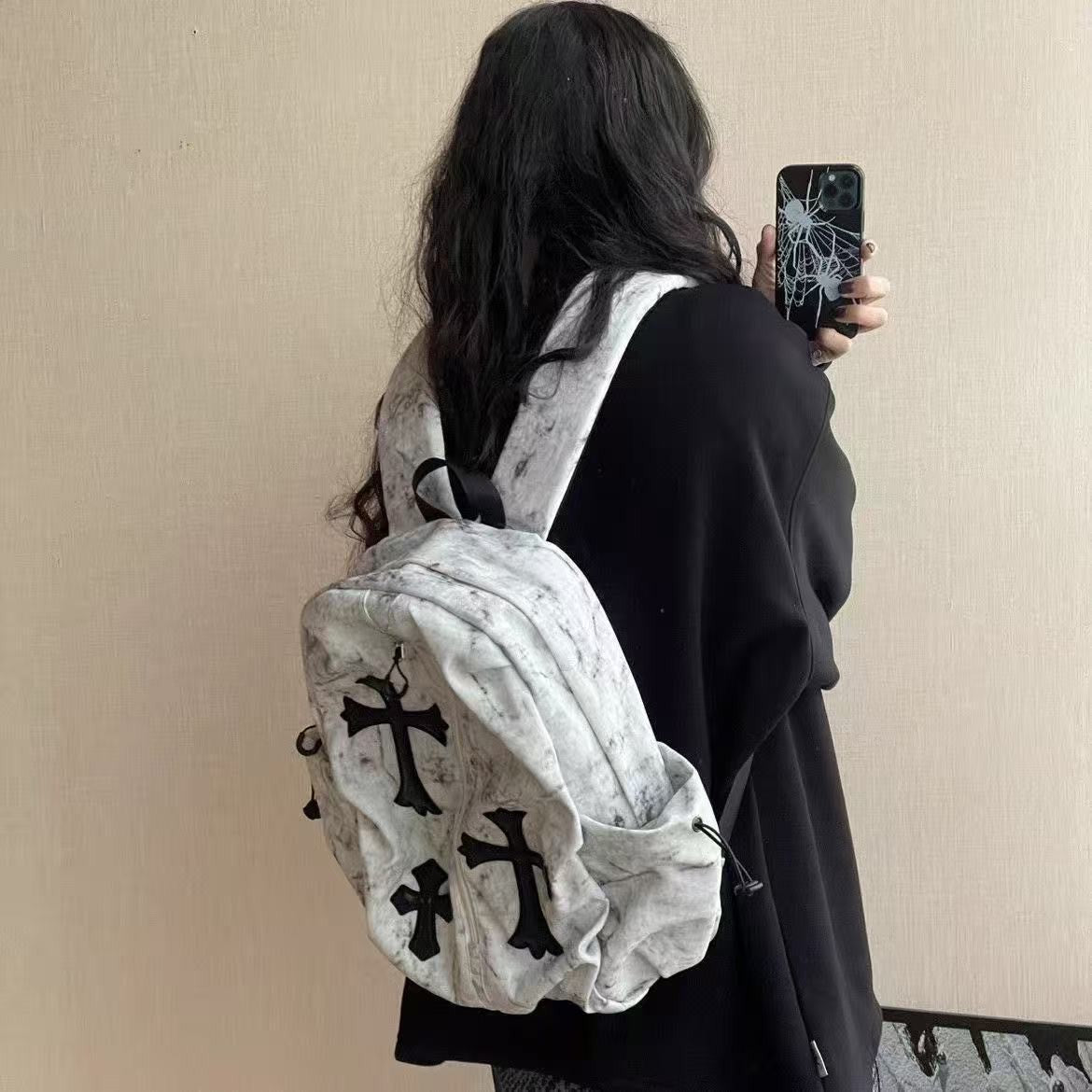 Fashionable Casual Retro Tie-Dye Print Nylon Large Capacity Durable Backpack Versatile Commuter Travel Hiking Bag Unisex