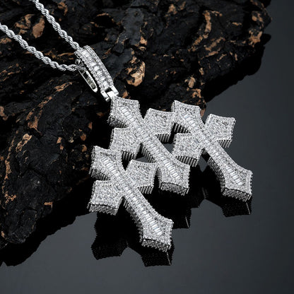 High Quality 3Inch Mens Hip Hop Cross Pendant New Release Iced out Triple Cross with Stone Charm Necklace Made Brass