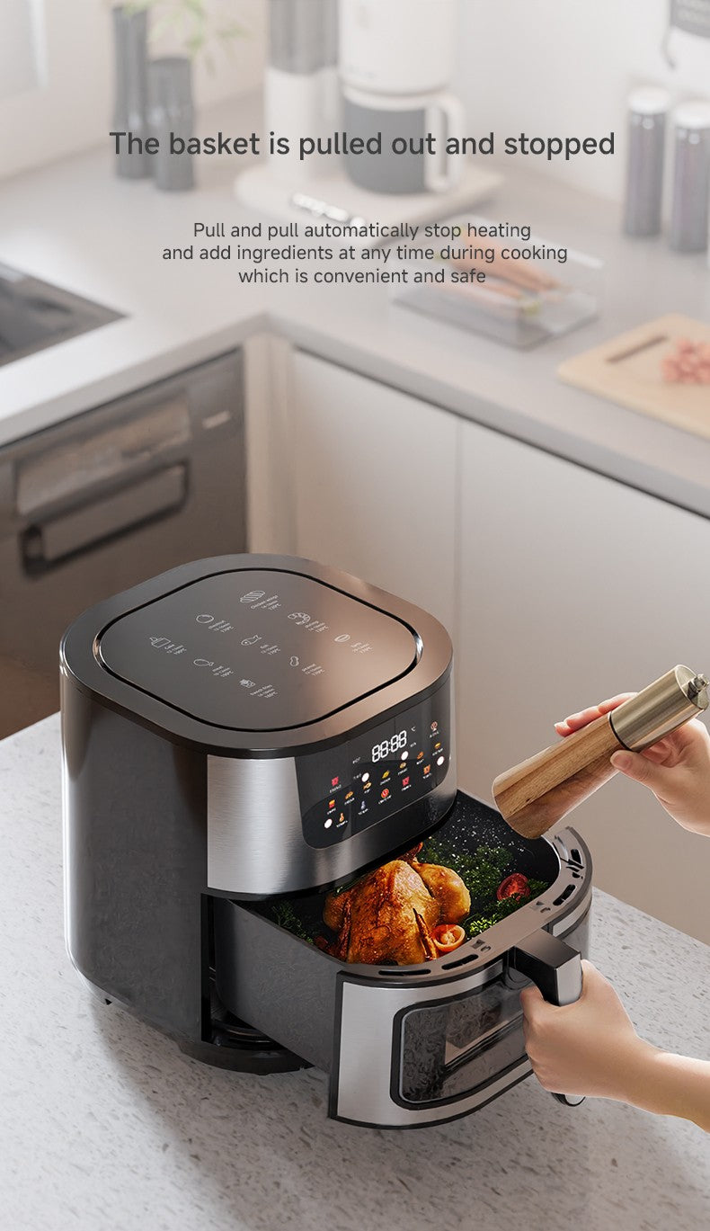 Large 15L Capacity Smart Home Appliances Stainless Steel French Air Fryer Machine Square-Shaped Visual Window Household