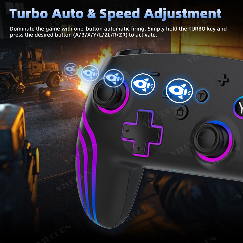 Wireless Gamepad For Switch 2 Pro Controller with Thumbstick Caps RGB Light 6-Axis Gyro Motion Sensing Vibration Joystick for PC