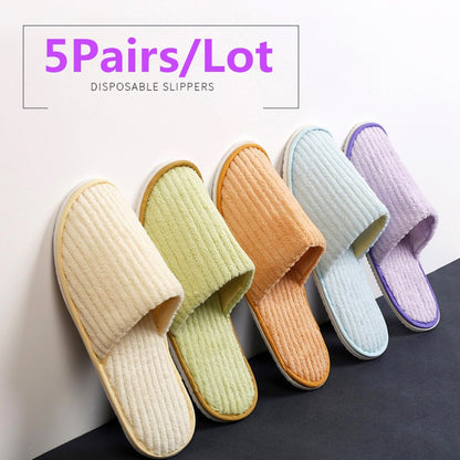 5 Pairs/Lot Mix Colors Men Women Disposable Hotel Slippers Cotton Slides Home Travel SPA Slipper Hospitality Cheap Footwear