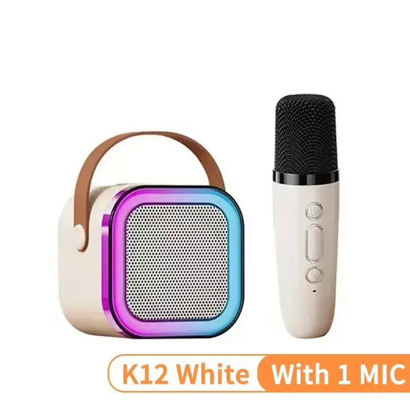 Caixa de Som Bluetooth Sem Fio K12 com 2 Microfones RGB Portátil Karaokê para Cantar em Família Presente para Crianças