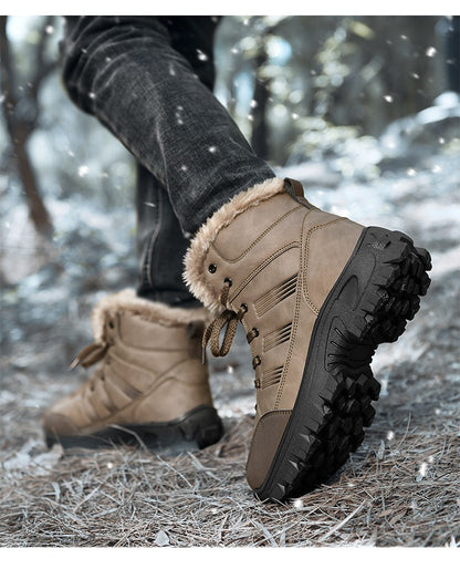 Men Winter Snow Boots Super Warm Men Hiking Boots High Quality Waterproof Leather High Top Big Size Men's Boots Outdoor Sneakers