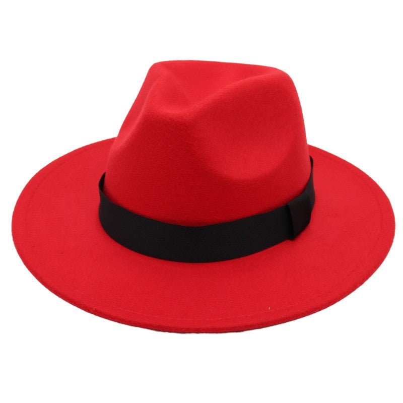 Autumn and winter men and women's new large brimmed hats, fashionable woolen jazz hats, English style top hats