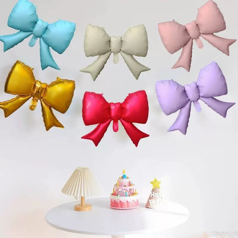 Large matte bow aluminum foil balloon 21 inches Small blue pink monochrome bow Children's birthday party decoration can be hung