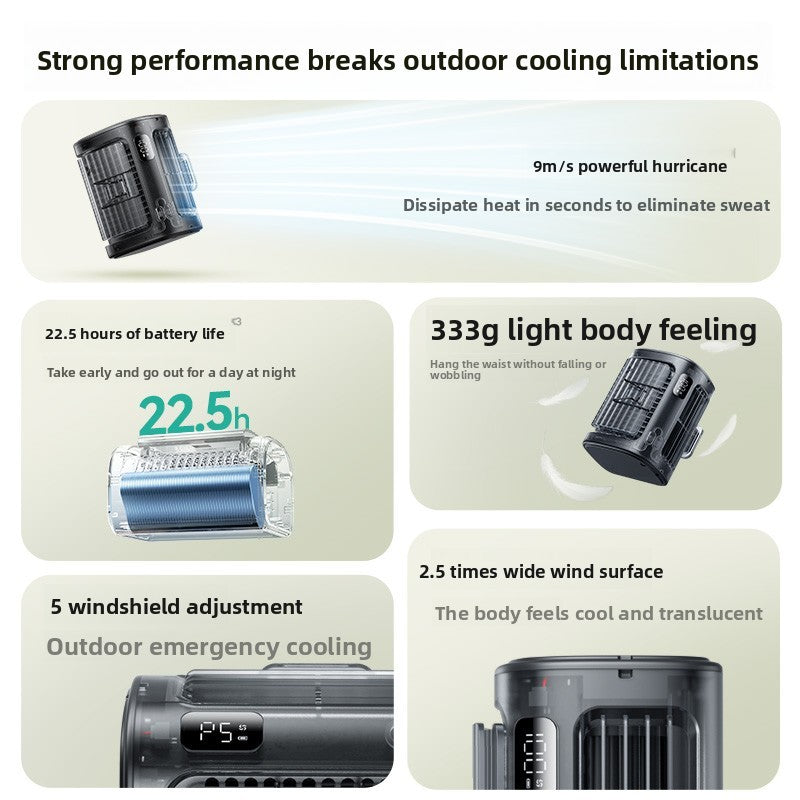 Aecooly Waist Fan Portable Waist Cooling Artifact Tubular Flow High Speed Large Wind Power Violence Small Summer Refrigeration