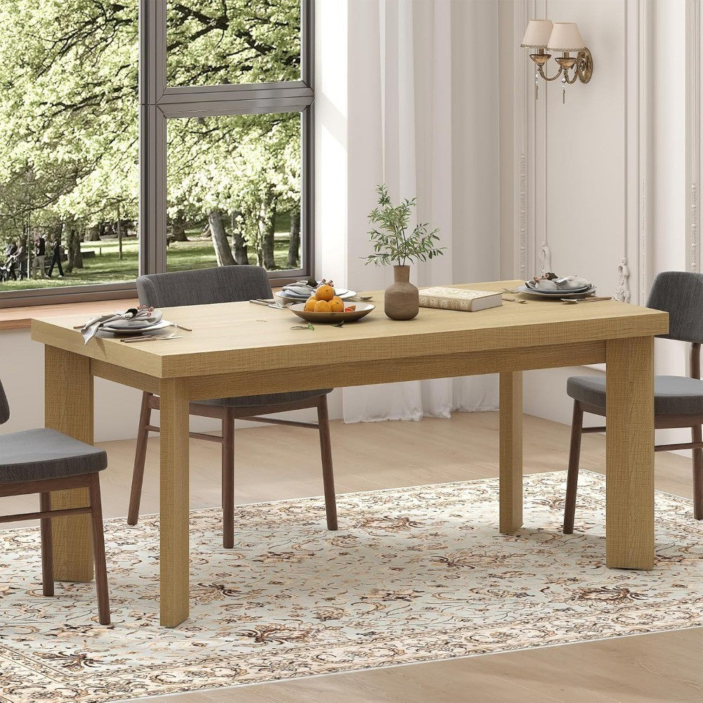 63 Inch Dining Table for 6, Indoor Outdoor Dining Table with Wood Legs, Kitchen Table with Large Tabletop, Rectangula