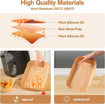 Papel para Fritadeira de Ar de Zona Dupla, 100un 22x14 cm, Papel Antiaderente Descartável para Fritadeira de Ar Cecotec/Masterpro/Ninja AF300EU/AF400EU