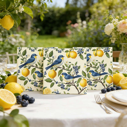 20/40/60pcs Bird Lemon Blueberry Flower Themed Party Napkins, Suitable for Party Tea Parties, Birthdays, and Desktop Decoration