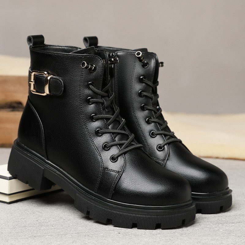 2024 Short Shoes for Women Female Ankle Boots Platform with Laces Combat Lace-up Footwear Chunky Booties Punk Style Leather