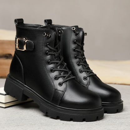 2024 Short Shoes for Women Female Ankle Boots Platform with Laces Combat Lace-up Footwear Chunky Booties Punk Style Leather