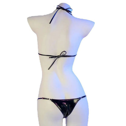 Cute lolita Bikini Sets Black Maid Bathing Suits Leather Bra With Lace Underwear Low Waist Swimsuit