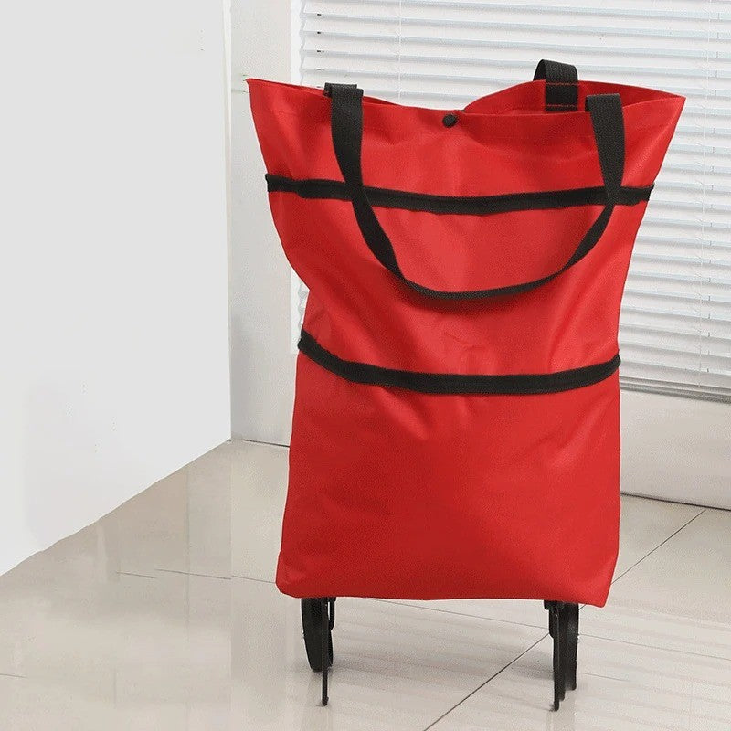 1Pc Foldable Shopping Bag with Wheels Trolley Large Reusable Cloth Hand Tote Bolsas Eco Fabric Supermarket Grocery Pull Cart Bag
