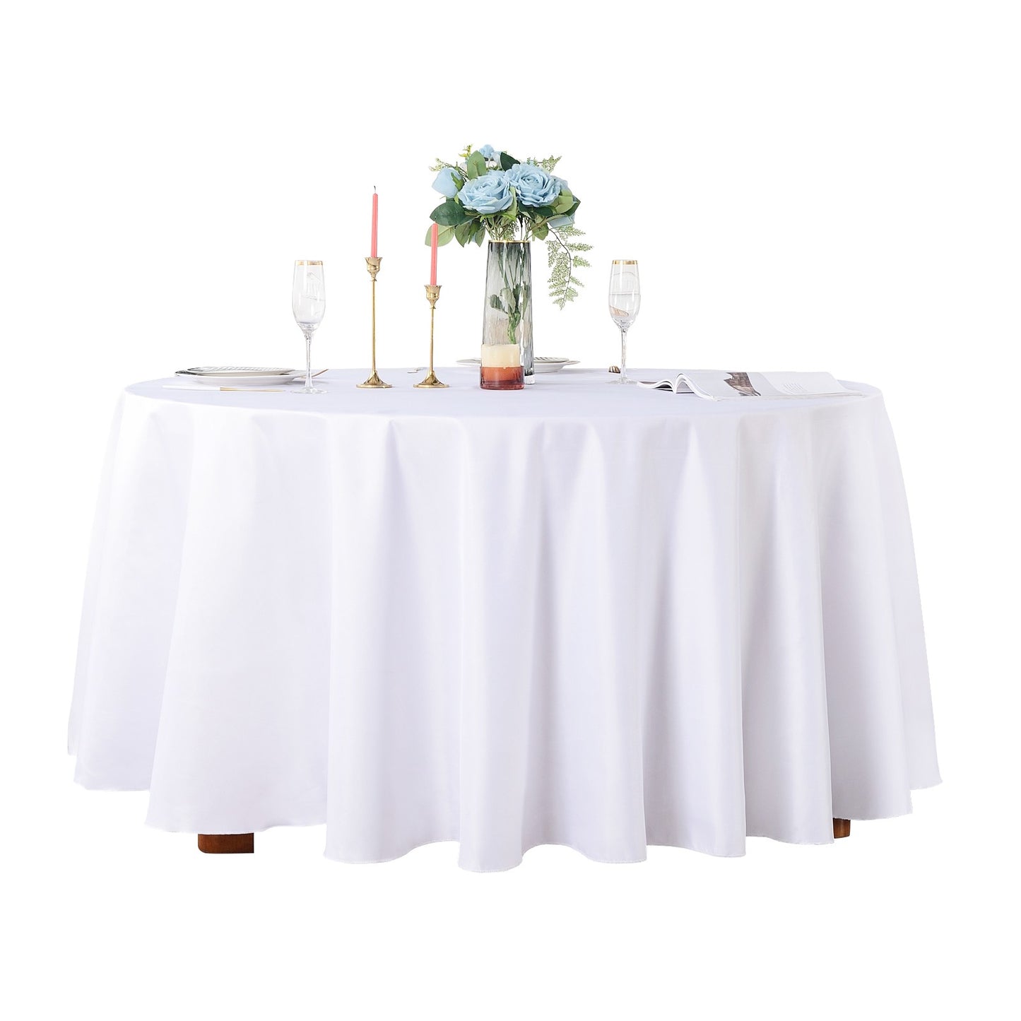 Round Tablecloths White Wedding Table Cloth Satin Solid Color Table Covers Hotel Wedding Birthday Dining Table Decoration