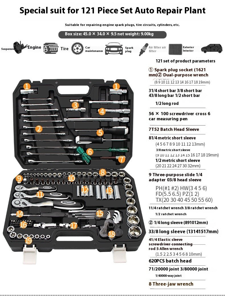 Grande Conjunto de Ferramentas para Reparo Automotivo Chave de Boca de Soquete de Manutenção Automotiva Conjunto de Combinação de Soquetes Multifuncional