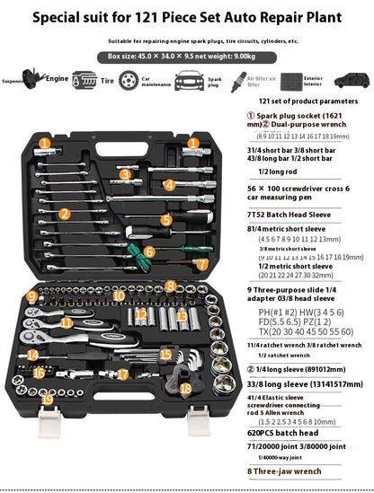 Grande Conjunto de Ferramentas para Reparo Automotivo Chave de Boca de Soquete de Manutenção Automotiva Conjunto de Combinação de Soquetes Multifuncional