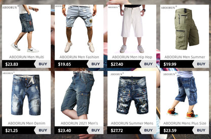 ABOORUN Mens Plus Size Loose Baggy Denim Shorts Fashion Streetwear Hip Hop Skateboard Cargo Jeans Short for Male R1402