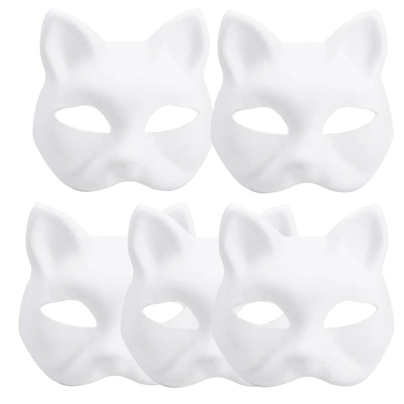 1-10pcs Japanese Mask Paper Blank Mask Halloween Cosplay Cat DIY Paintable Half Face Mask Animal Costume Party Decor Craft Prop