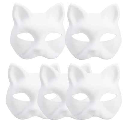 1-10pcs Japanese Mask Paper Blank Mask Halloween Cosplay Cat DIY Paintable Half Face Mask Animal Costume Party Decor Craft Prop